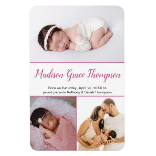 Modern Dusty Ro Rosa Script Flicka Foton i Magnet