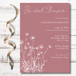 Modern Dusty Ro & White Wildblomma Möhippa Inbjudningar