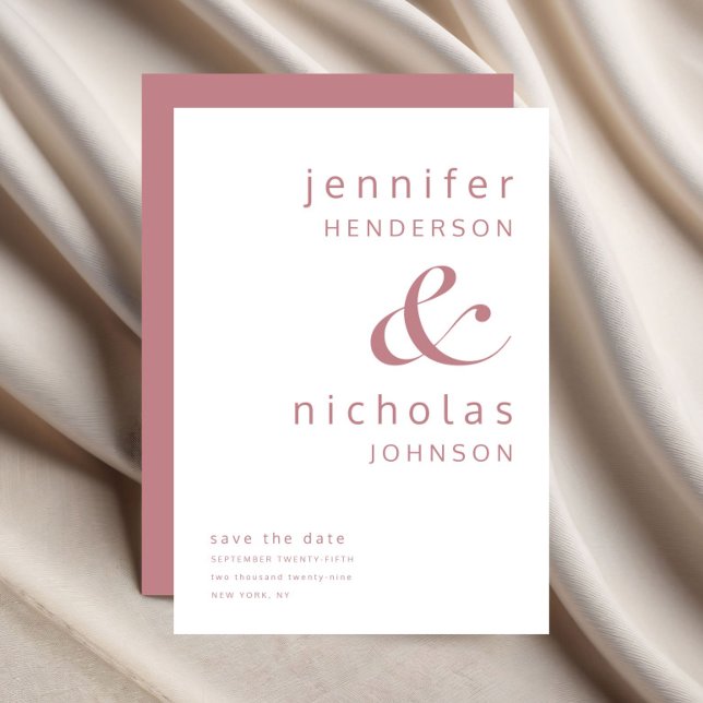 Modern Dusty Rosa Ampersand Typography Bröllop Spara Datumet (Modern Dusty Pink Ampersand Typography Wedding Save The Date)