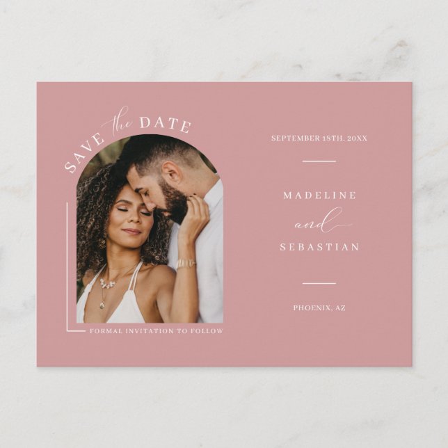 Modern Dusty Rosa Arch Photo QR-kod Spara datum Vykort (Framsida)