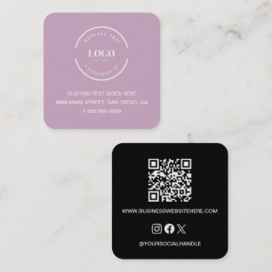 Modern Dusty rosa Black Logotyp Affärskort QR-kod Fyrkantigt Visitkort