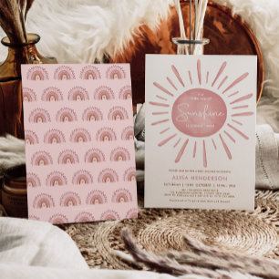 Modern Dusty Rosa Boho Sunshine Girl Baby Shower Inbjudningar