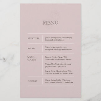 Modern Dusty Rosa Bröllop Menu