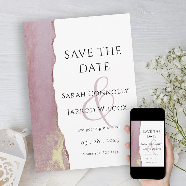 Modern Dusty Rosa Flat Save Date Card Spara Datumet (Skapare uppladdad)