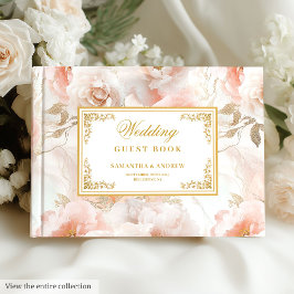 Modern Dusty Rosa Ivory Guld Bröllop Guest Bok