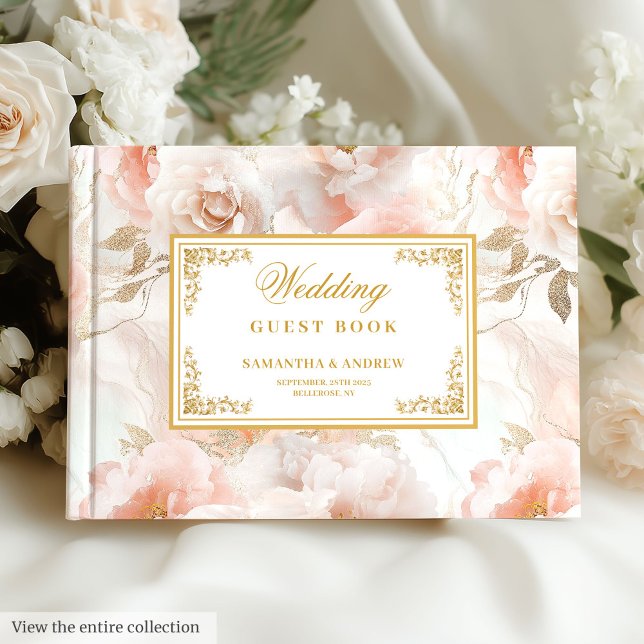Modern Dusty Rosa Ivory Guld Bröllop Guest Bok (Modern Dusty Pink Ivory Gold Wedding Guest Book

)
