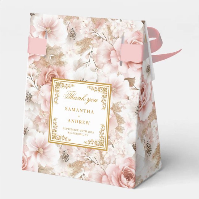 Modern Dusty Rosa Ivory Guld bröllopsbox Presentaskar (Modern Dusty Pink Ivory Gold Wedding Favor Box)