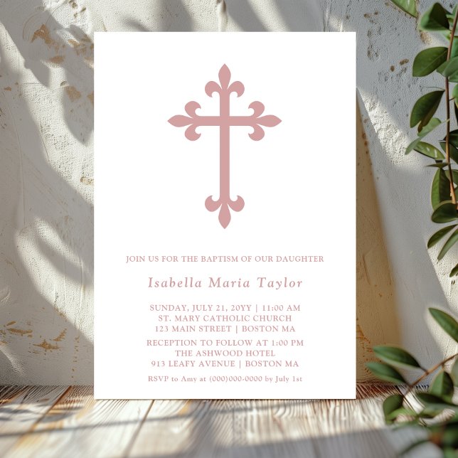 Modern Dusty Rosa Kor Baptism Inbjudningar (Skapare uppladdad)