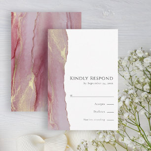 Modern Dusty Rosa Mauve OSA Bröllop Responcard Kort