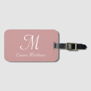 Modern Dusty Rosa Monogram Namn Travel Helgdag Bagagebricka