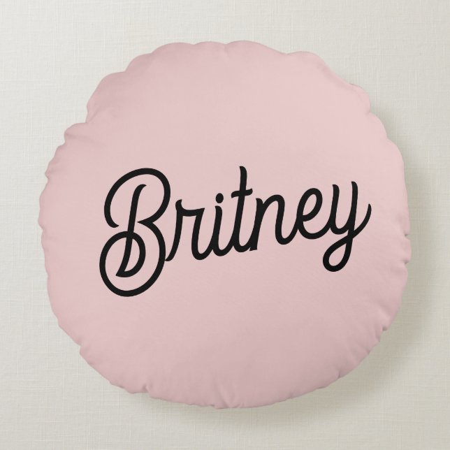 Modern  Dusty Rosa Monogram och Namn Rund Kudde (Framsidan)