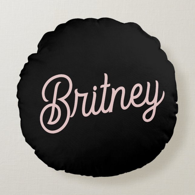 Modern  Dusty Rosa Monogram och Namn Rund Kudde (Framsidan)