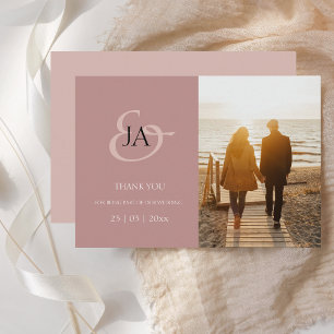 Modern Dusty Rosa Monogram Photo Bröllop Tack