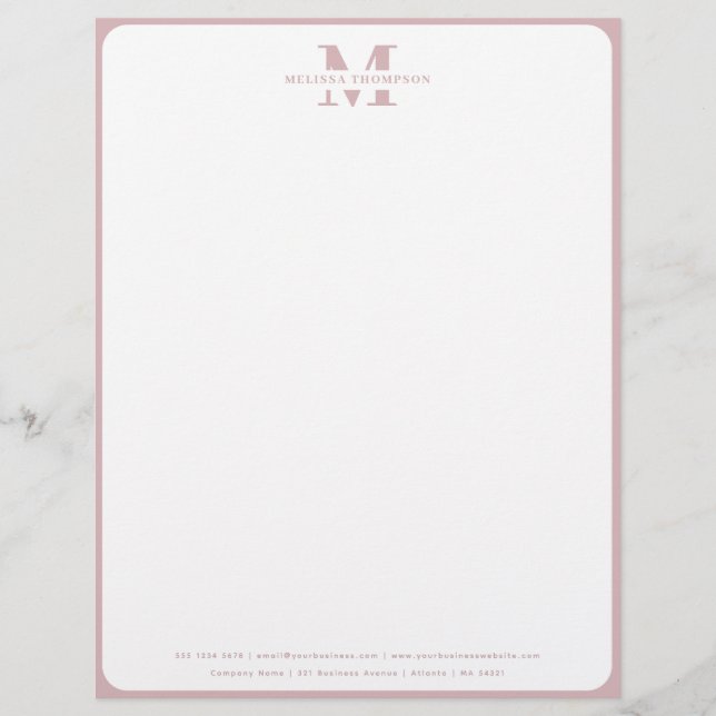 Modern  Dusty Rosa Monogrammed Brevhuvud (Framsida)