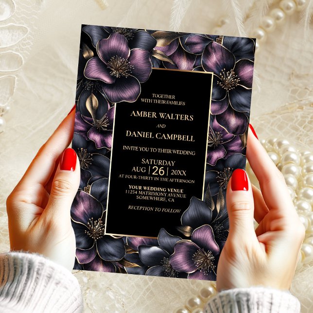 Modern Dusty Rosa och Grått Blommigt Bröllop Inbjudningar (Skapare uppladdad)