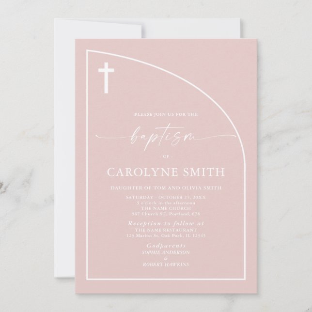 Modern Dusty Rosa Semi Arch Baptism-inbjudan Inbjudningar (Framsida)