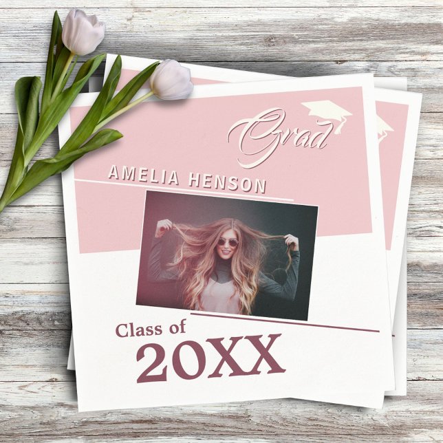 Modern Dusty Rosa Student Photo Studentfest Pappersservett (Skapare uppladdad)