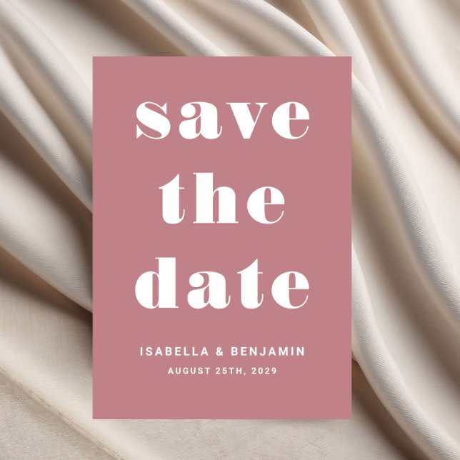 Modern Dusty Rosa Typography Bröllop Spara Datumet (Pink Dusty Rose Modern Typography Wedding Save The Date)