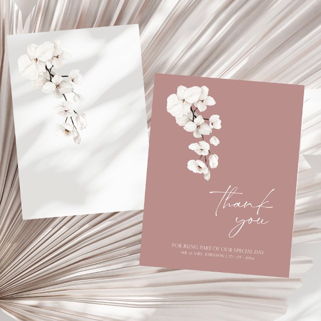 Modern Dusty Rosa White Orchids Flowers Bröllop Tack Kort (Modern Dusty Pink White Orchids Flowers Wedding Thank You Card)