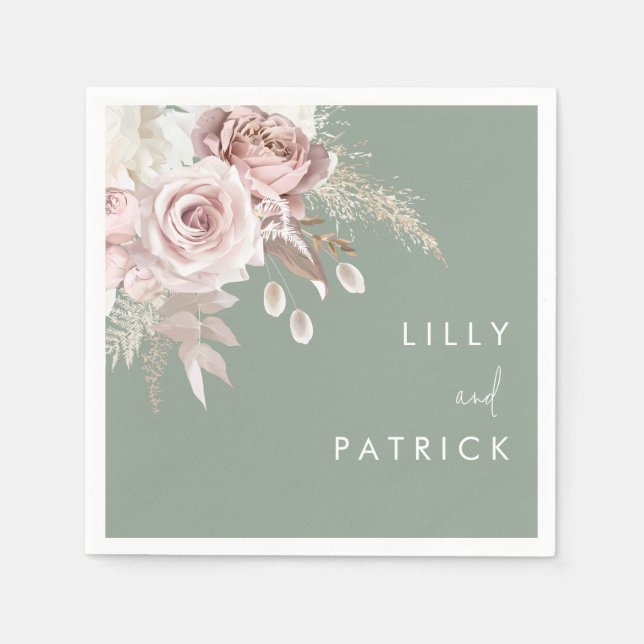 Modern Dusty Rose Blush & Sage Wedding Pappersservett (Framsidan)