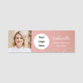 Modern Dusty Rose Botanical Photo Script Namnbricka