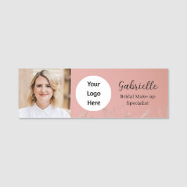 Modern Dusty Rose Botanical Photo Script Namnbricka