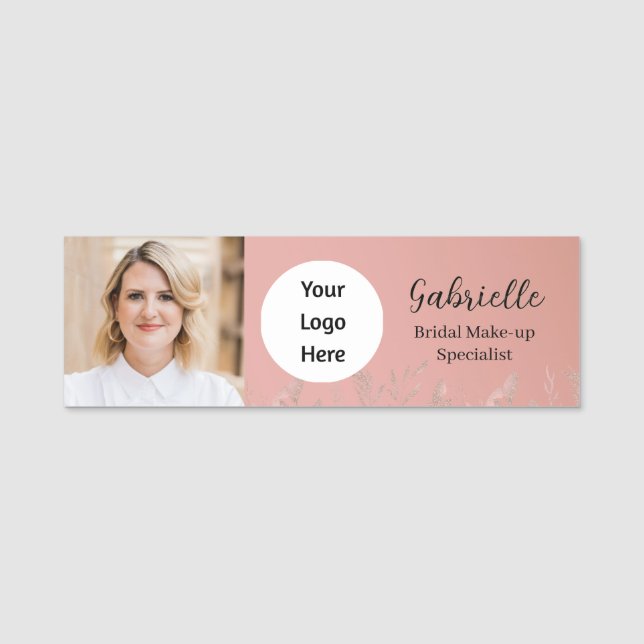 Modern Dusty Rose Botanical Photo Script  Namnbricka (Framsida)