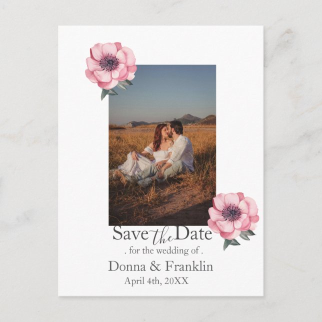 Modern Dusty Rose Pink Save the Date Photo Vykort (Framsida)