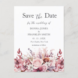 Modern Dusty Rose Pink Wedding Save the Date Vykort