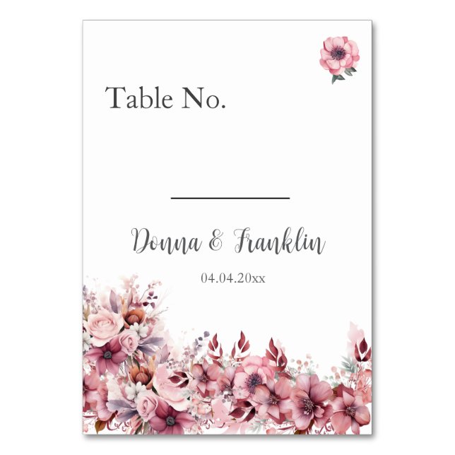 Modern Dusty Rose Pink Wedding Table Number Bordsnummer (Framsidan)