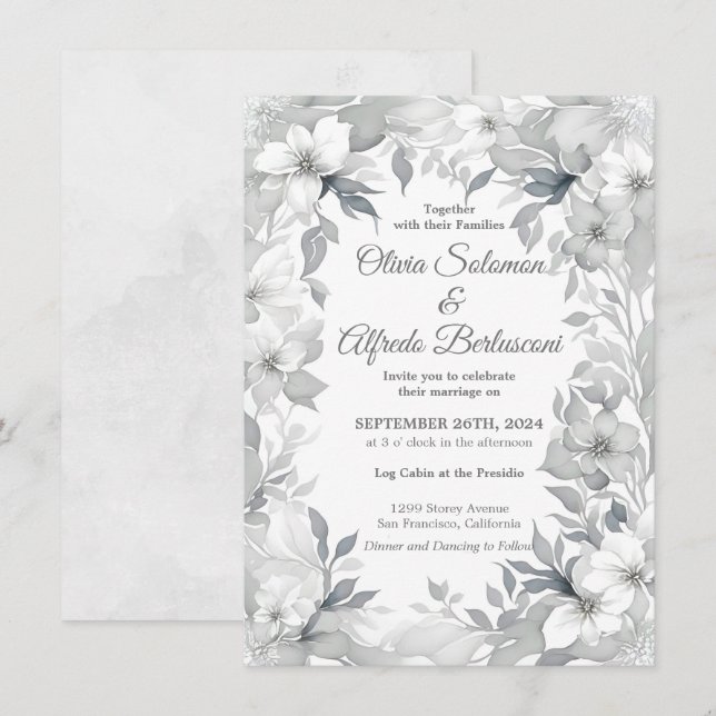 Modern Dusty silver elegant stil bröllopsinbjudan Inbjudningar (Fram/baksida)