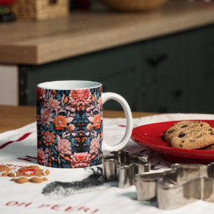 Modern Dynamic Boho Flowers Art Mönster Kaffemugg