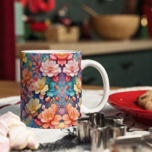 Modern Dynamic Flower Art Mönster Kaffemugg