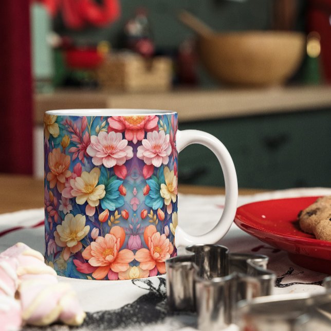 Modern Dynamic Flower Art Mönster Kaffemugg (Skapare uppladdad)