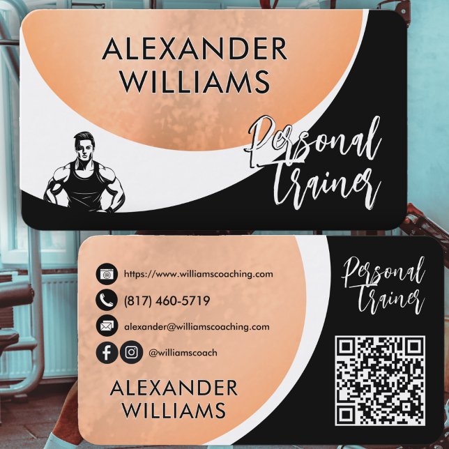 Modern Dynamisk QR-kod Personlig Tränare Fitness Visitkort (Skapare uppladdad)
