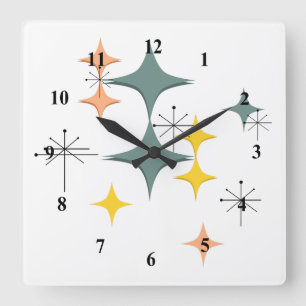 Modern Eames atom- Starbursts för mitt- århundra Fyrkantig Klocka