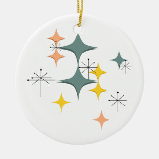 Modern Eames atom- Starbursts för mitt- århundrade Julgransprydnad Keramik