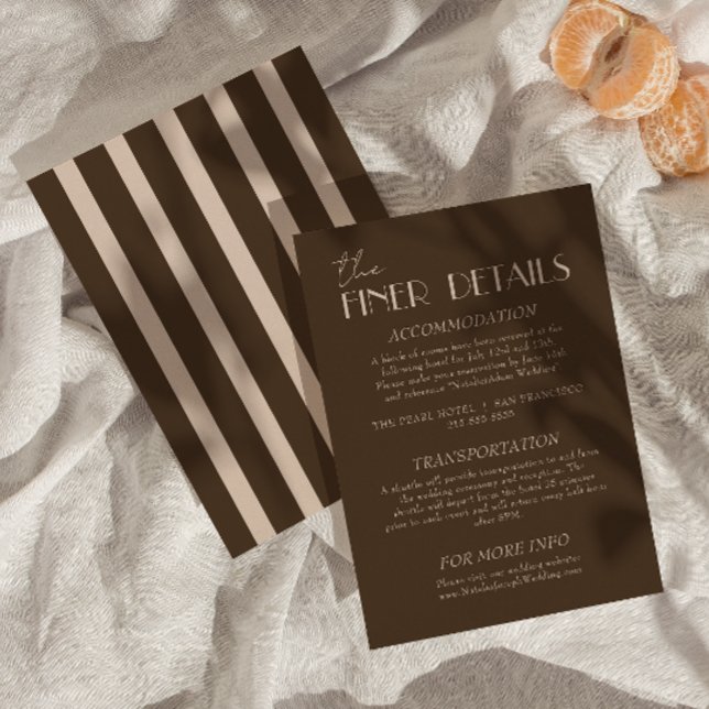 Modern Earth Brown Classy Fancy Wedding Details Tilläggskort (Skapare uppladdad)