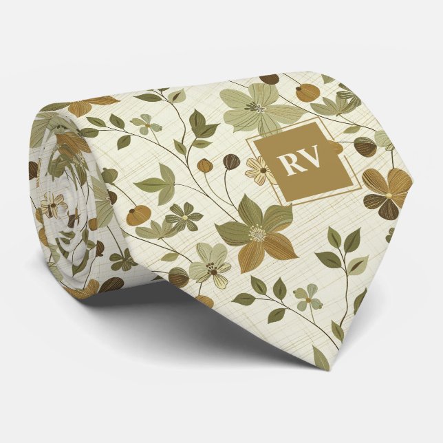 Modern Earth Tone Blommigt Monogram Slips (Rullad)