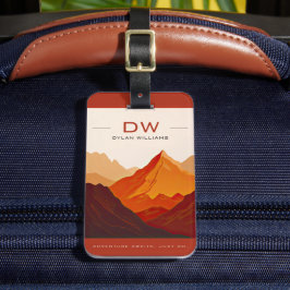 Modern Earth Tone Mountains Äventyr Monogram Bagagebricka