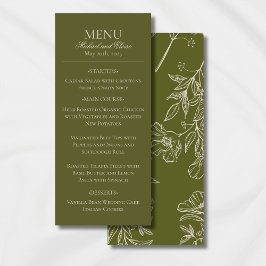 Modern Earth Tone Oliv grönt Bröllop-middag Meny