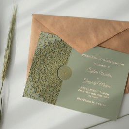 Modern Earth tone Sage grönt & guld Classicmandala Inbjudningar