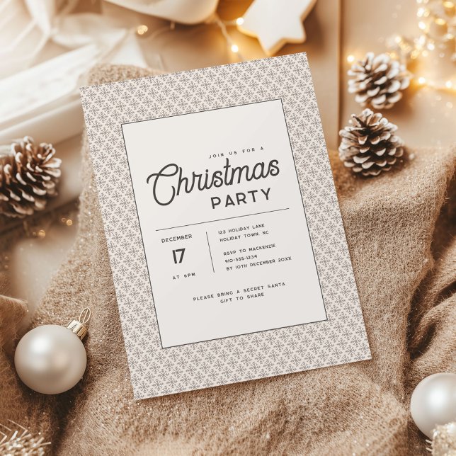 Modern Earth Tone Scandinavian Snowflake Christmas Inbjudningar (Neutral Snowflake Modern Christmas Party Invitation brown)