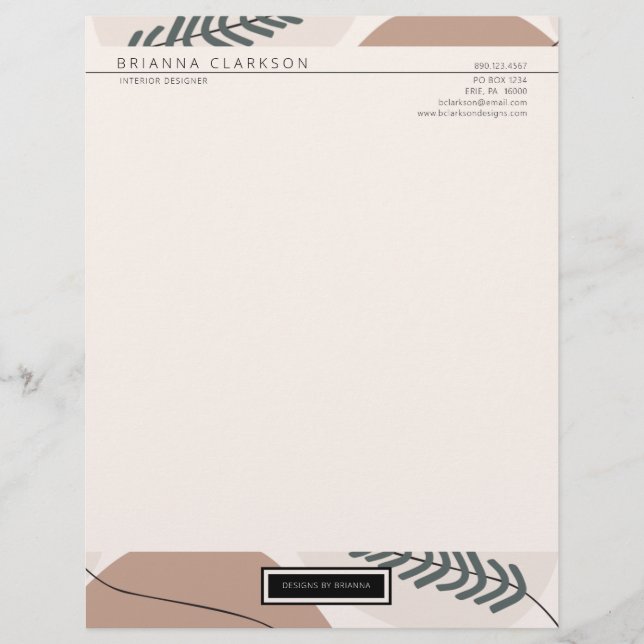 Modern Earth Tones Abstrakt Art Letterhead Brevhuvud (Framsida)