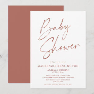 Modern Earth Tones Simple Script Baby Shower Inbjudningar