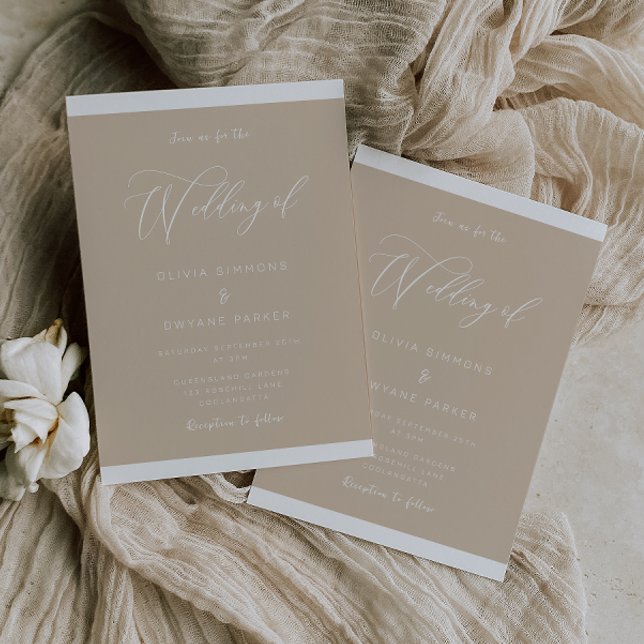 Modern Earthy Beige Elegant bröllop Inbjudningar (Skapare uppladdad)