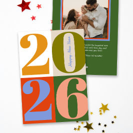 Modern Earthy Bold Year Blocks Happy New Year Julkort