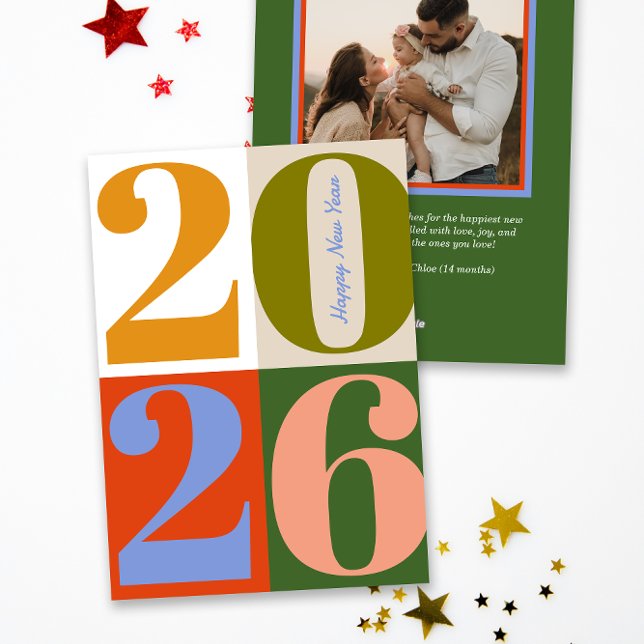 Modern Earthy Bold Year Blocks Happy New Year Julkort (Skapare uppladdad)