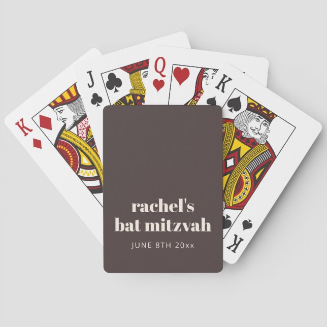 Modern Earthy Brown Bat Mitzvah Custom Favor Casinokort (Baksidan)
