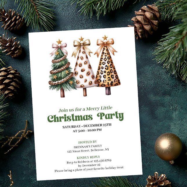 Modern earthy Christmas tree leopard design invite Inbjudningar (Modern earthy Christmas tree leopard design invite)